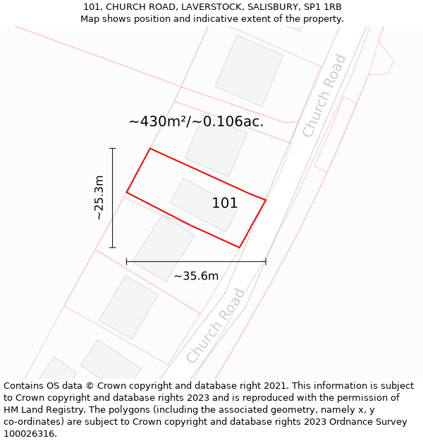 101, CHURCH ROAD, LAVERSTOCK, SALISBURY, SP1 1RB: Plot and title map