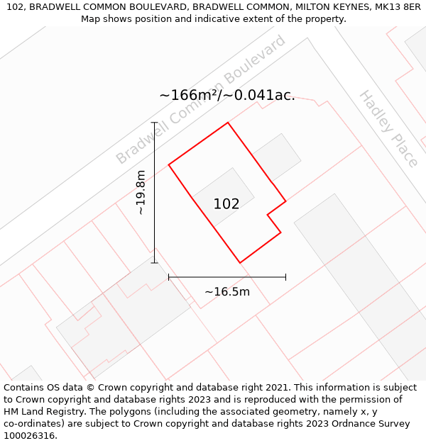 102, BRADWELL COMMON BOULEVARD, BRADWELL COMMON, MILTON KEYNES, MK13 8ER: Plot and title map