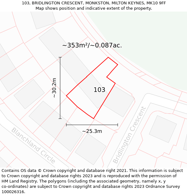 103, BRIDLINGTON CRESCENT, MONKSTON, MILTON KEYNES, MK10 9FF: Plot and title map