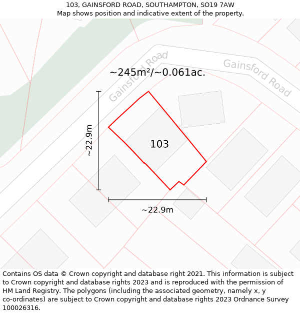 103, GAINSFORD ROAD, SOUTHAMPTON, SO19 7AW: Plot and title map