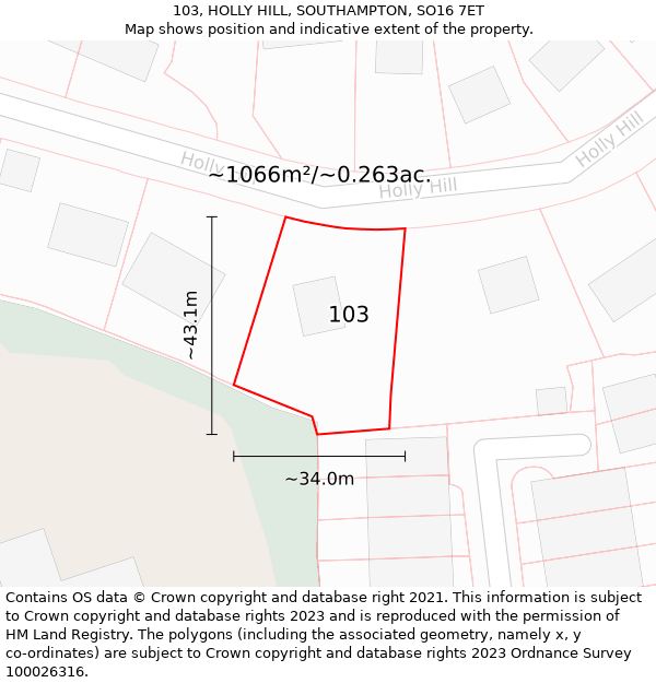 103, HOLLY HILL, SOUTHAMPTON, SO16 7ET: Plot and title map