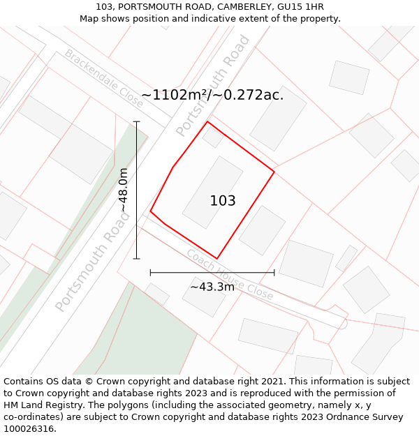 103, PORTSMOUTH ROAD, CAMBERLEY, GU15 1HR: Plot and title map