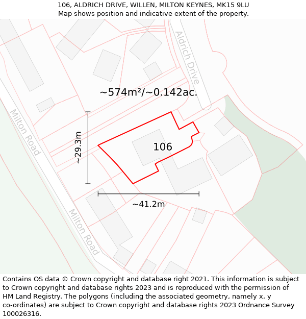 106, ALDRICH DRIVE, WILLEN, MILTON KEYNES, MK15 9LU: Plot and title map