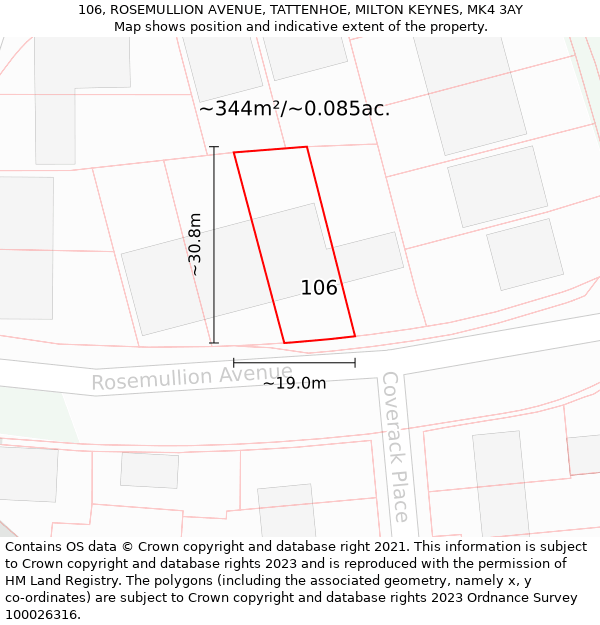 106, ROSEMULLION AVENUE, TATTENHOE, MILTON KEYNES, MK4 3AY: Plot and title map