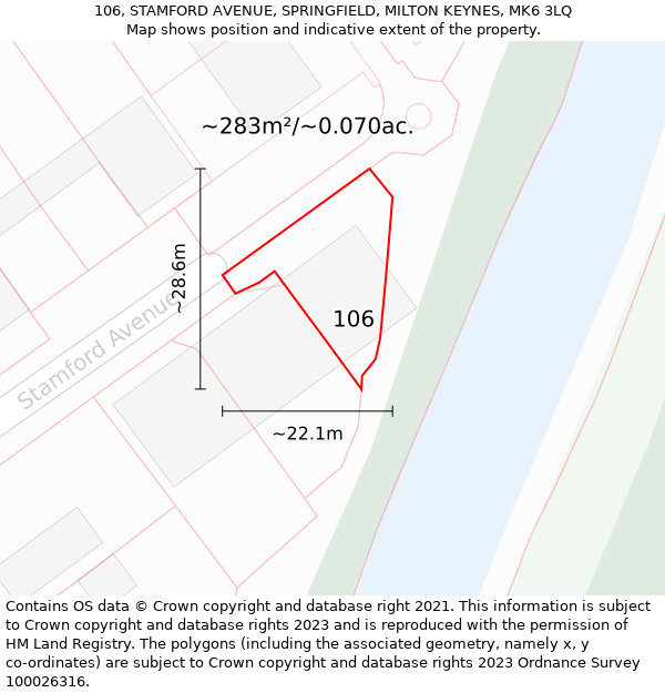 106, STAMFORD AVENUE, SPRINGFIELD, MILTON KEYNES, MK6 3LQ: Plot and title map