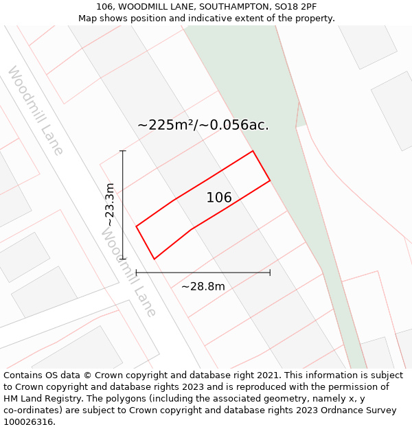 106, WOODMILL LANE, SOUTHAMPTON, SO18 2PF: Plot and title map