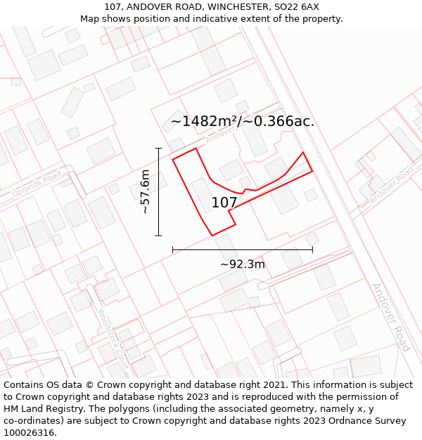 107, ANDOVER ROAD, WINCHESTER, SO22 6AX: Plot and title map