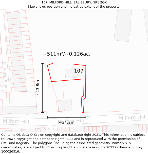 107, MILFORD HILL, SALISBURY, SP1 2QX: Plot and title map