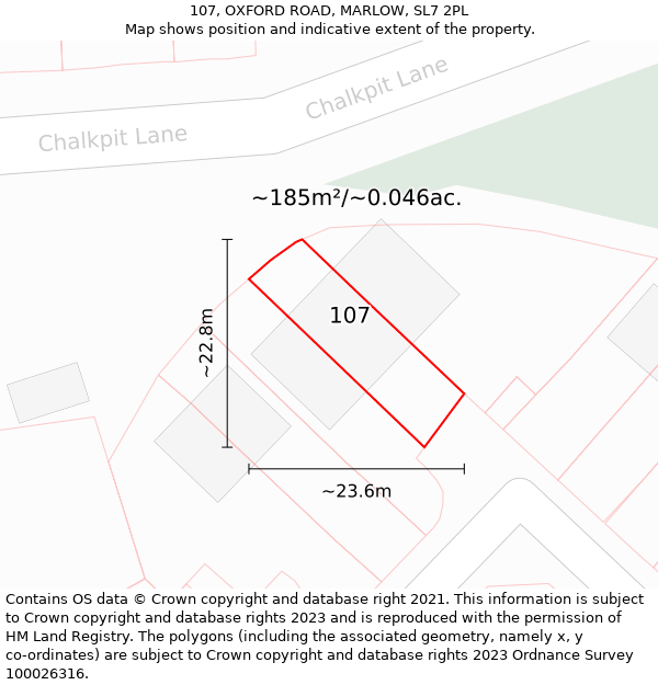 107, OXFORD ROAD, MARLOW, SL7 2PL: Plot and title map
