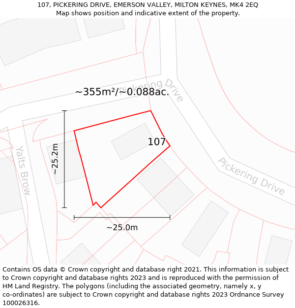 107, PICKERING DRIVE, EMERSON VALLEY, MILTON KEYNES, MK4 2EQ: Plot and title map