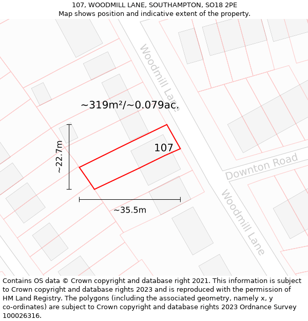 107, WOODMILL LANE, SOUTHAMPTON, SO18 2PE: Plot and title map