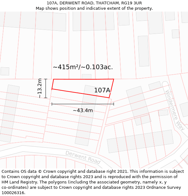 107A, DERWENT ROAD, THATCHAM, RG19 3UR: Plot and title map