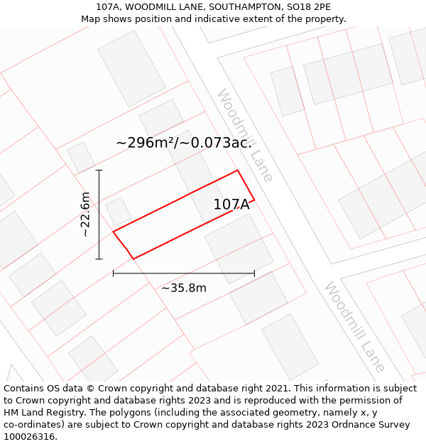 107A, WOODMILL LANE, SOUTHAMPTON, SO18 2PE: Plot and title map