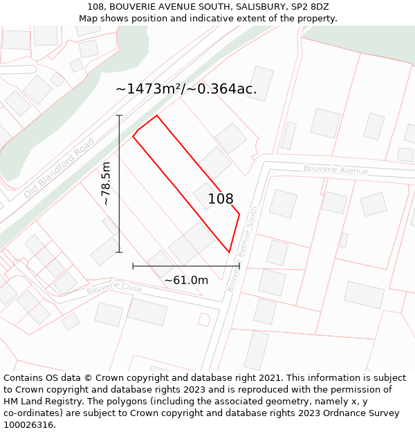 108, BOUVERIE AVENUE SOUTH, SALISBURY, SP2 8DZ: Plot and title map