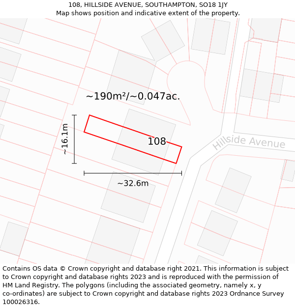 108, HILLSIDE AVENUE, SOUTHAMPTON, SO18 1JY: Plot and title map