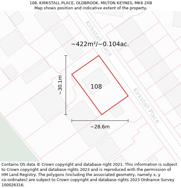 108, KIRKSTALL PLACE, OLDBROOK, MILTON KEYNES, MK6 2XB: Plot and title map