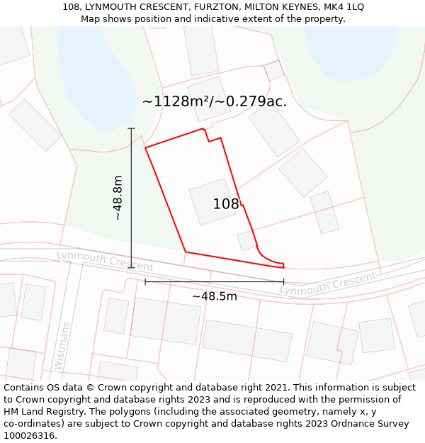 108, LYNMOUTH CRESCENT, FURZTON, MILTON KEYNES, MK4 1LQ: Plot and title map