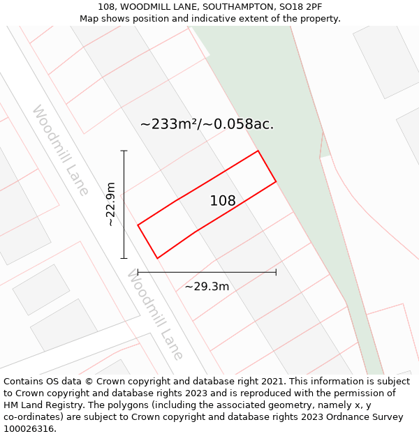 108, WOODMILL LANE, SOUTHAMPTON, SO18 2PF: Plot and title map