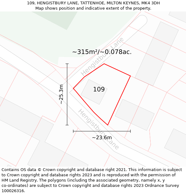 109, HENGISTBURY LANE, TATTENHOE, MILTON KEYNES, MK4 3DH: Plot and title map