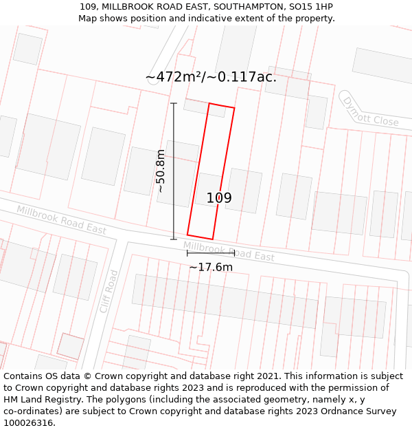 109, MILLBROOK ROAD EAST, SOUTHAMPTON, SO15 1HP: Plot and title map