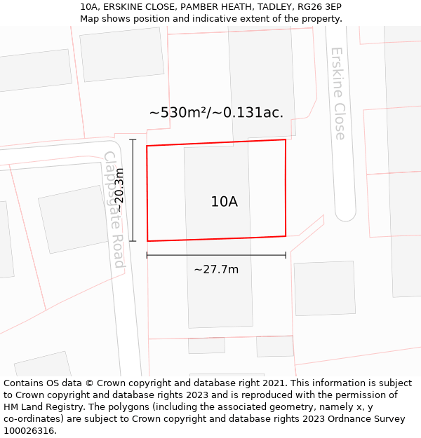 10A, ERSKINE CLOSE, PAMBER HEATH, TADLEY, RG26 3EP: Plot and title map