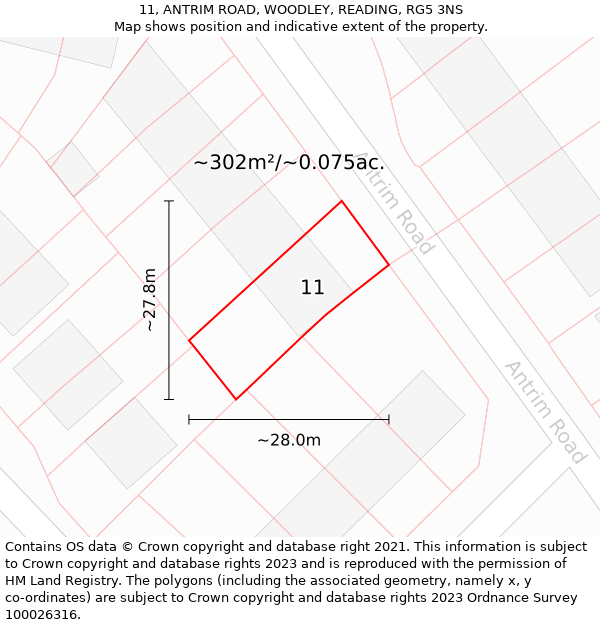 11, ANTRIM ROAD, WOODLEY, READING, RG5 3NS: Plot and title map