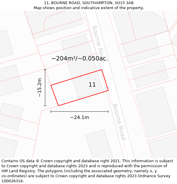 11, BOURNE ROAD, SOUTHAMPTON, SO15 3AB: Plot and title map