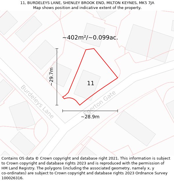 11, BURDELEYS LANE, SHENLEY BROOK END, MILTON KEYNES, MK5 7JA: Plot and title map