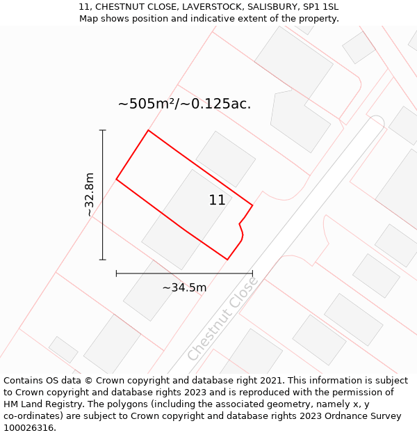 11, CHESTNUT CLOSE, LAVERSTOCK, SALISBURY, SP1 1SL: Plot and title map