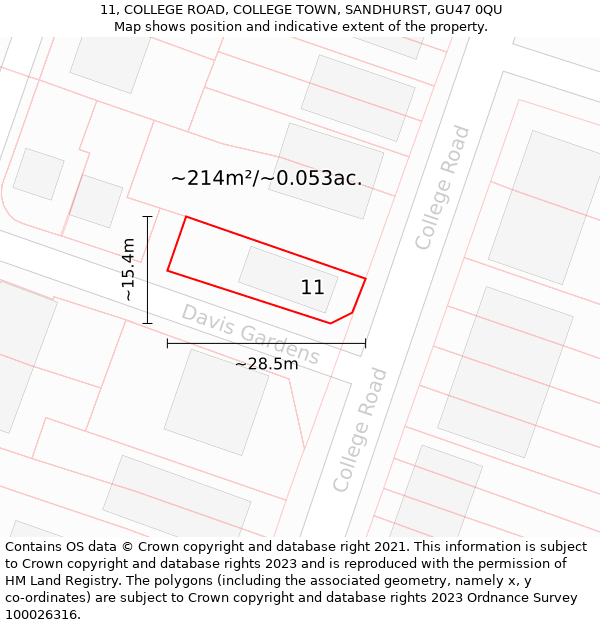 11, COLLEGE ROAD, COLLEGE TOWN, SANDHURST, GU47 0QU: Plot and title map