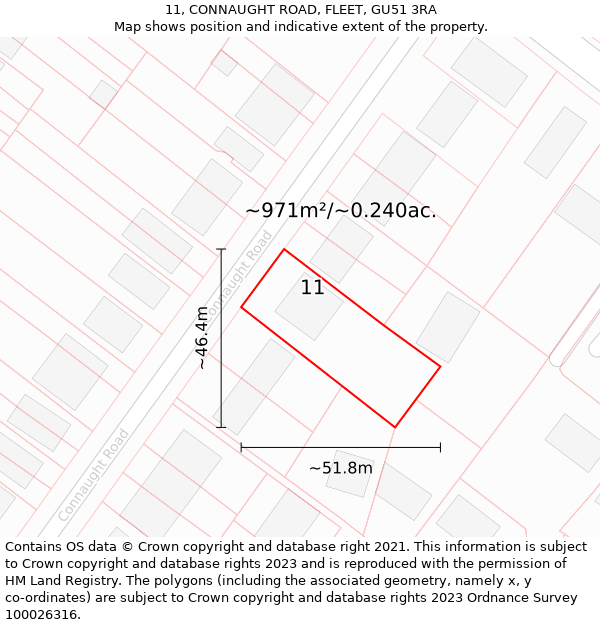 11, CONNAUGHT ROAD, FLEET, GU51 3RA: Plot and title map