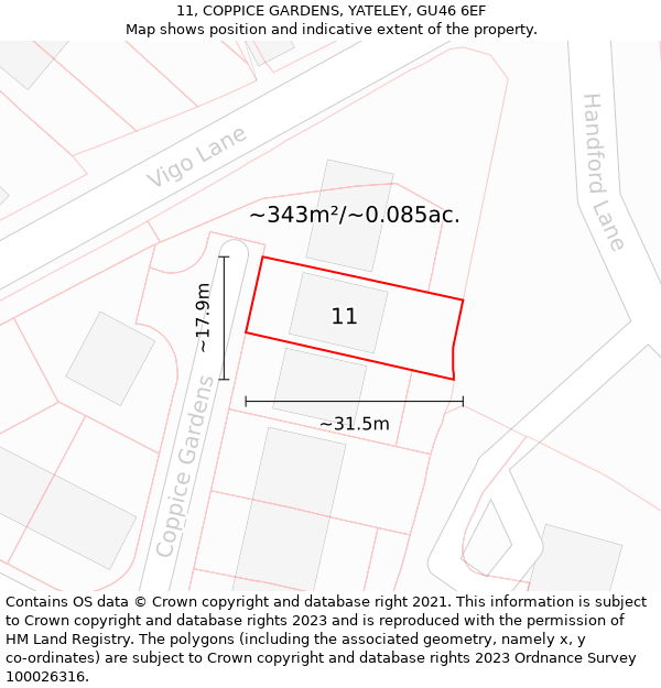 11, COPPICE GARDENS, YATELEY, GU46 6EF: Plot and title map