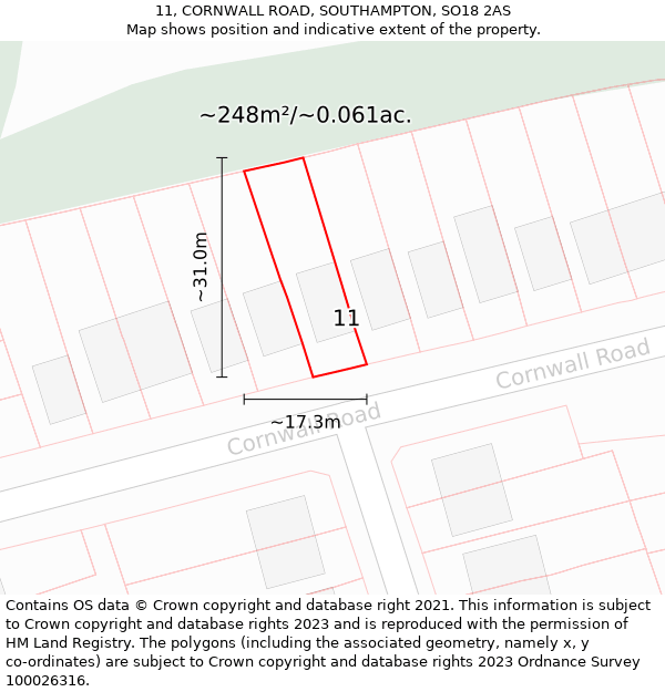 11, CORNWALL ROAD, SOUTHAMPTON, SO18 2AS: Plot and title map