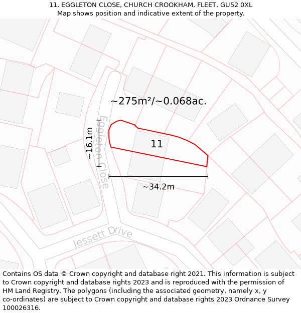 11, EGGLETON CLOSE, CHURCH CROOKHAM, FLEET, GU52 0XL: Plot and title map