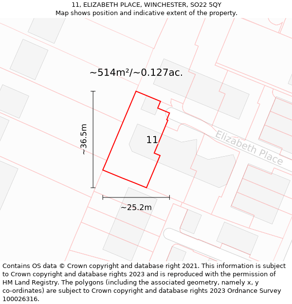 11, ELIZABETH PLACE, WINCHESTER, SO22 5QY: Plot and title map