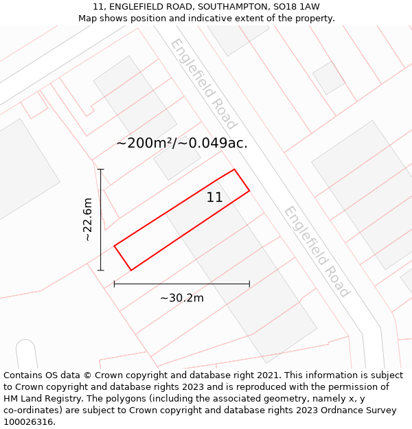 11, ENGLEFIELD ROAD, SOUTHAMPTON, SO18 1AW: Plot and title map