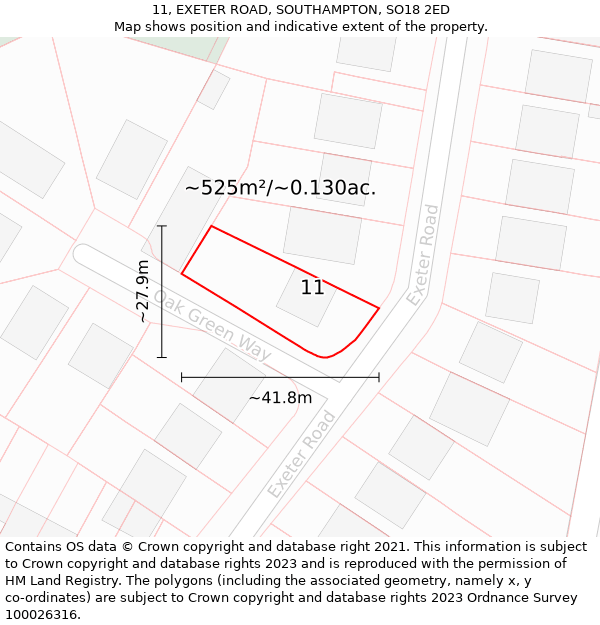 11, EXETER ROAD, SOUTHAMPTON, SO18 2ED: Plot and title map