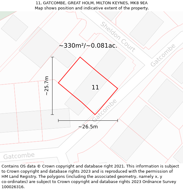 11, GATCOMBE, GREAT HOLM, MILTON KEYNES, MK8 9EA: Plot and title map