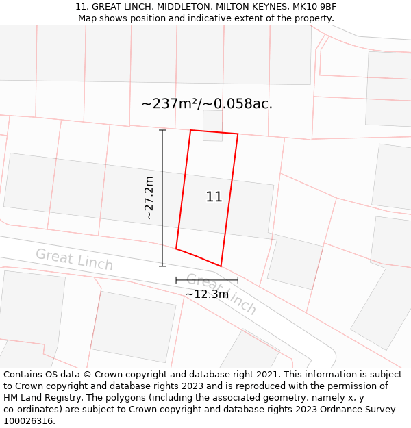 11, GREAT LINCH, MIDDLETON, MILTON KEYNES, MK10 9BF: Plot and title map