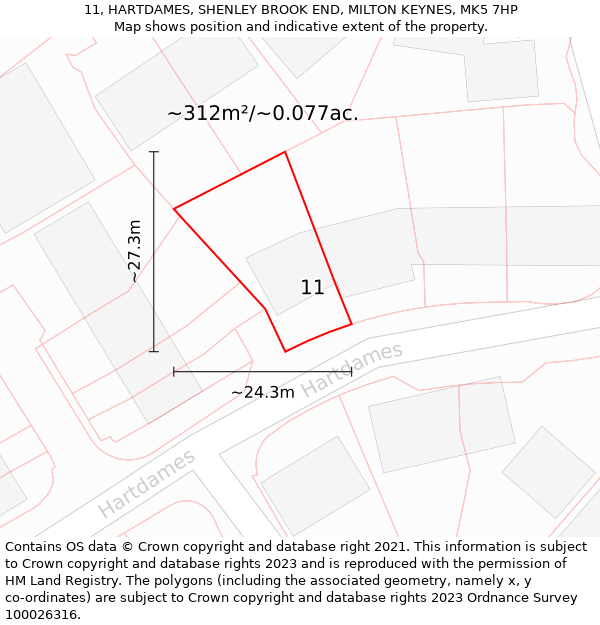 11, HARTDAMES, SHENLEY BROOK END, MILTON KEYNES, MK5 7HP: Plot and title map