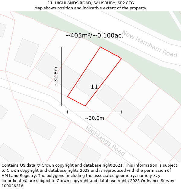 11, HIGHLANDS ROAD, SALISBURY, SP2 8EG: Plot and title map