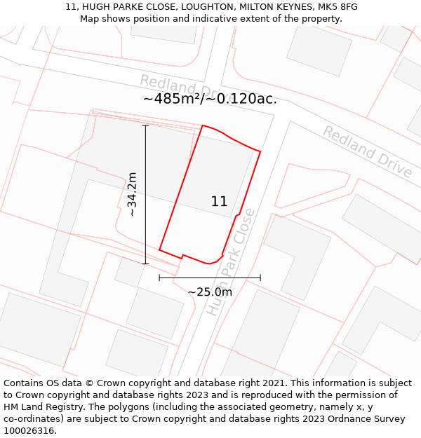 11, HUGH PARKE CLOSE, LOUGHTON, MILTON KEYNES, MK5 8FG: Plot and title map