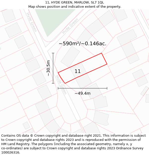 11, HYDE GREEN, MARLOW, SL7 1QL: Plot and title map