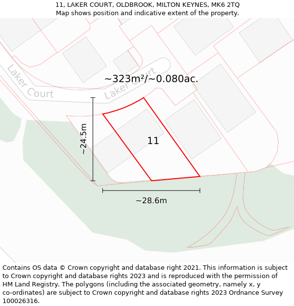 11, LAKER COURT, OLDBROOK, MILTON KEYNES, MK6 2TQ: Plot and title map