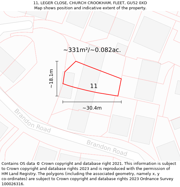 11, LEGER CLOSE, CHURCH CROOKHAM, FLEET, GU52 0XD: Plot and title map