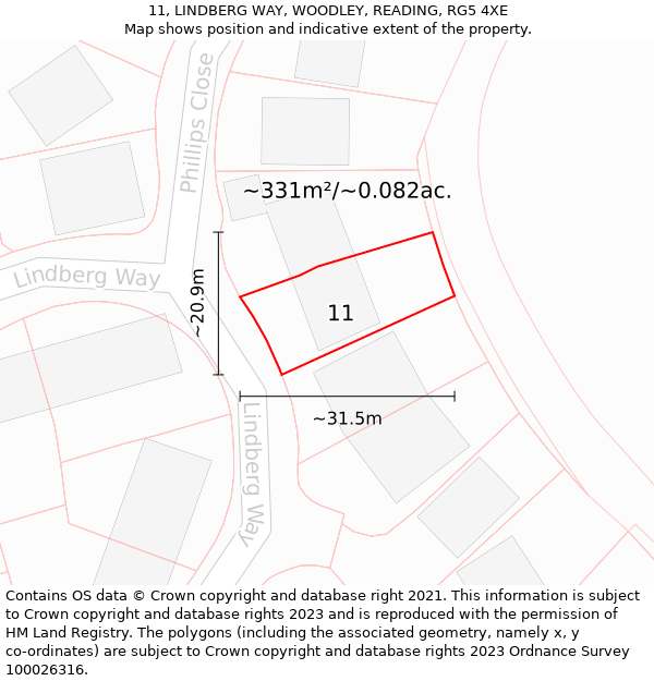 11, LINDBERG WAY, WOODLEY, READING, RG5 4XE: Plot and title map