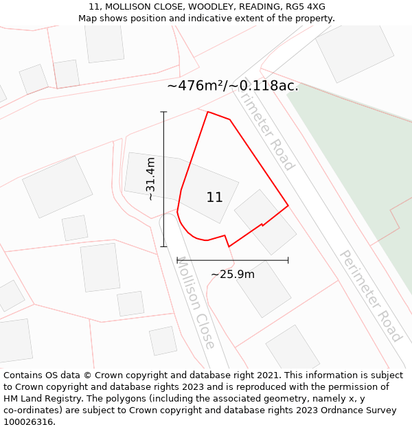 11, MOLLISON CLOSE, WOODLEY, READING, RG5 4XG: Plot and title map