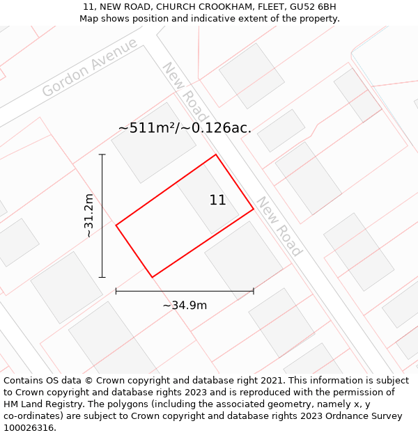 11, NEW ROAD, CHURCH CROOKHAM, FLEET, GU52 6BH: Plot and title map