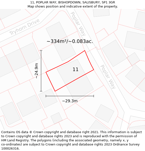 11, POPLAR WAY, BISHOPDOWN, SALISBURY, SP1 3GR: Plot and title map