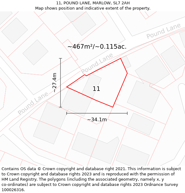 11, POUND LANE, MARLOW, SL7 2AH: Plot and title map